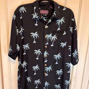 Vintage Jack Hollywood Hawaiian Button Up Men XL Navy Blue Palm Tree Shirt